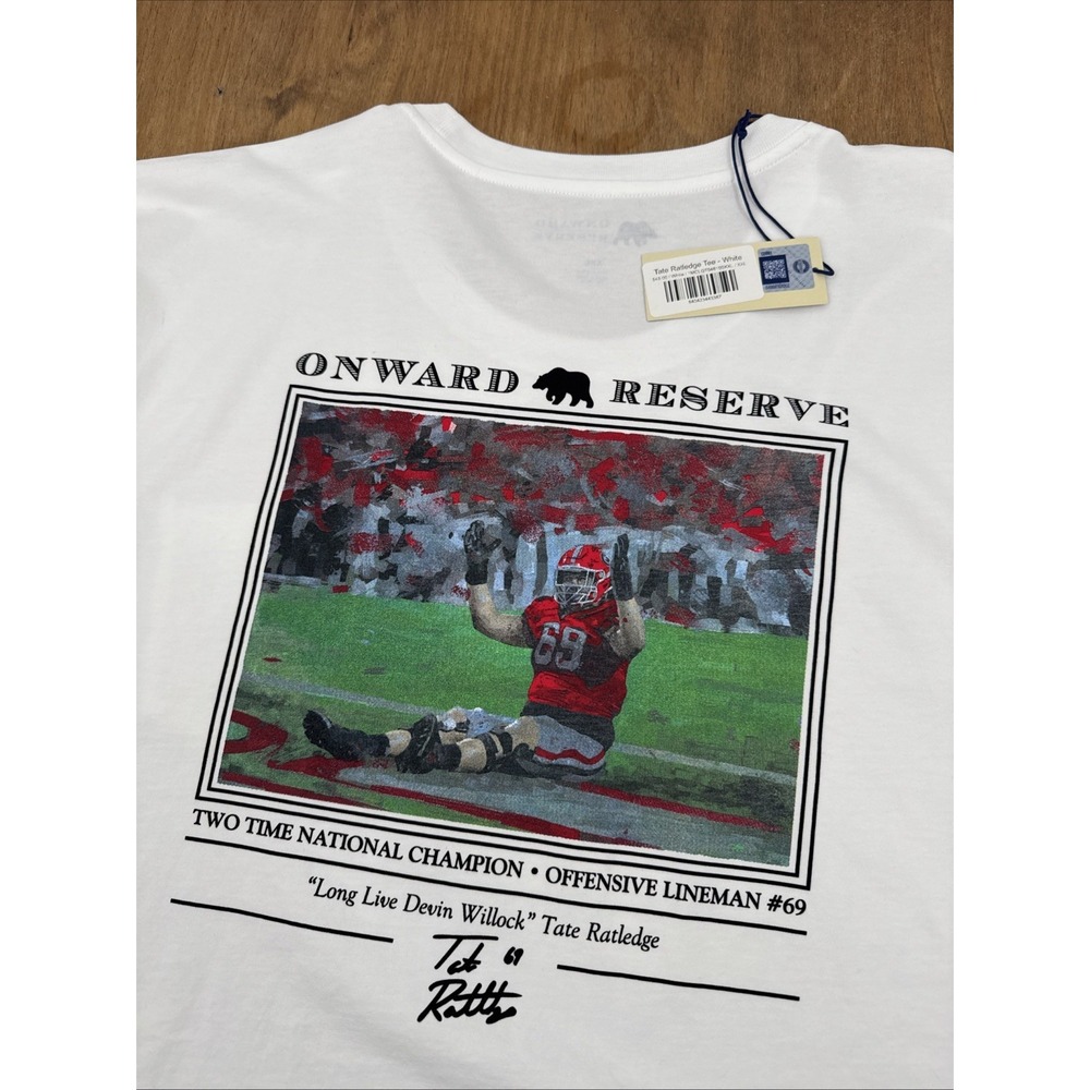 NWT Onward Reserve UGA Georgia Bulldogs Tate Ratledge T-Shirt Men's 2XL White